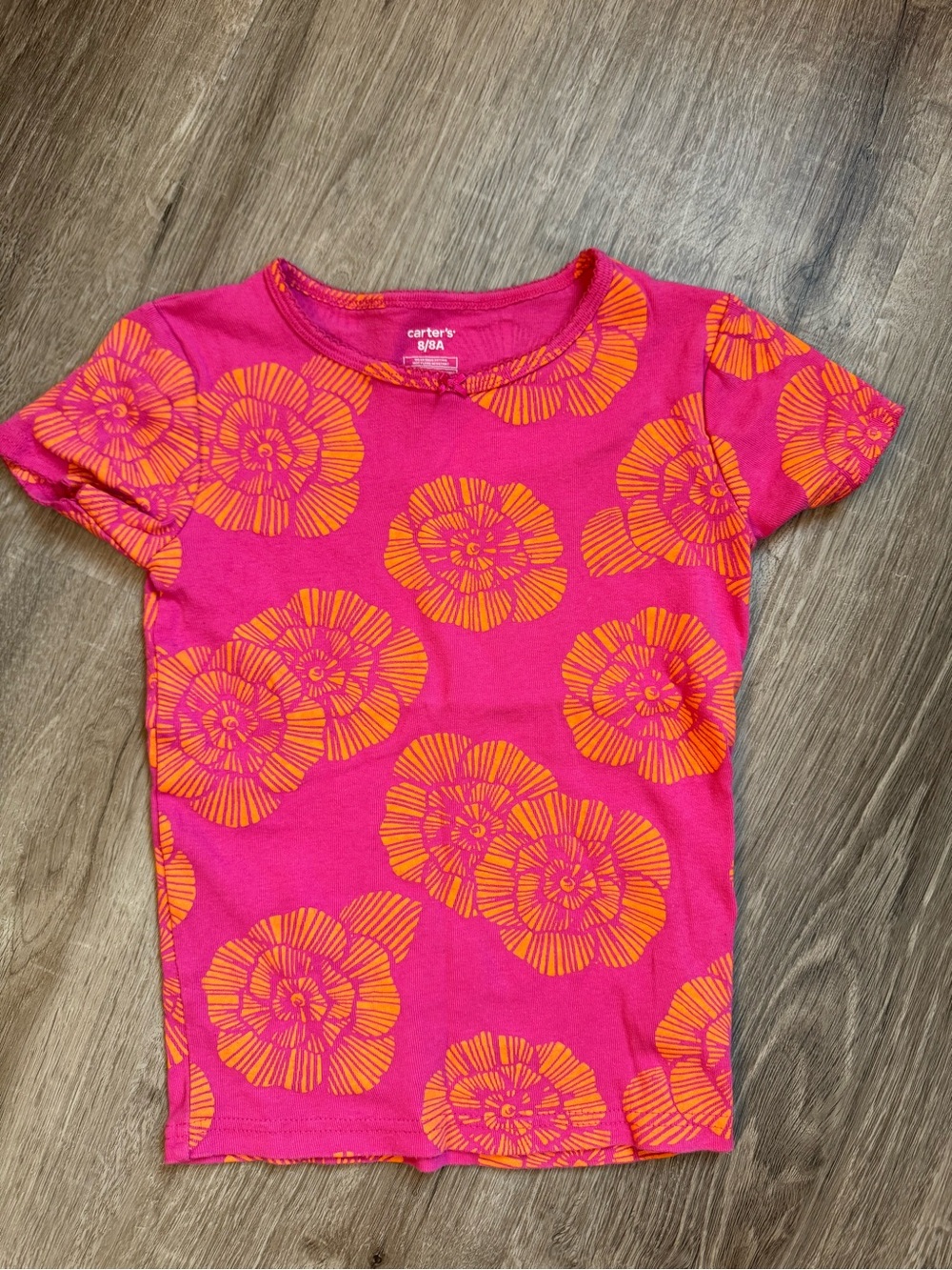 Carter's Bright Pink Short Sleeve PJ top with Orange Floral Design